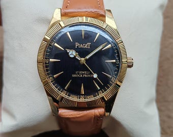 Vintage Style Piaget Black Dial Mechanical Hand winding Swiss Made wrist watch