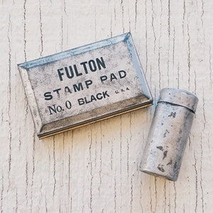 Vintage Silver Tin- Fulton Stamp Pad tin, mulford Laboratories tin, medical vintage storage tin small box medicine tin metal tin, silver tin