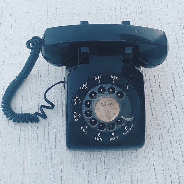 Vintage Black Bell System Property rotary phone, desk phone, single line, original cord, western electric handheld, classic cord phone