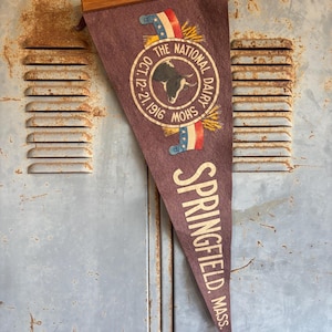 Vintage Wimpel The National Dairy Show Pennant Springfield, Mass 1916 Vintage souvenir reisherinneringen, kastanjebruin interieur voor verzamelaars