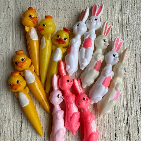 Vintage Easter Plastic toys (1) made by Easter unlimited, bunny, duck, vintage children’s toys pastel colors