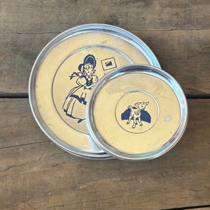 Vintage Mary and her lamb tin plates children’s tea set nursery rhyme animal plates silver tin plates, tea plate set, Mary had a little lamb