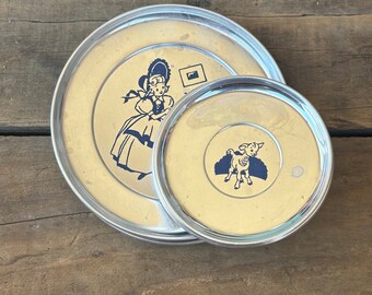 Vintage Mary and her lamb tin plates children’s tea set nursery rhyme animal plates silver tin plates, tea plate Mary had a little lamb TB1