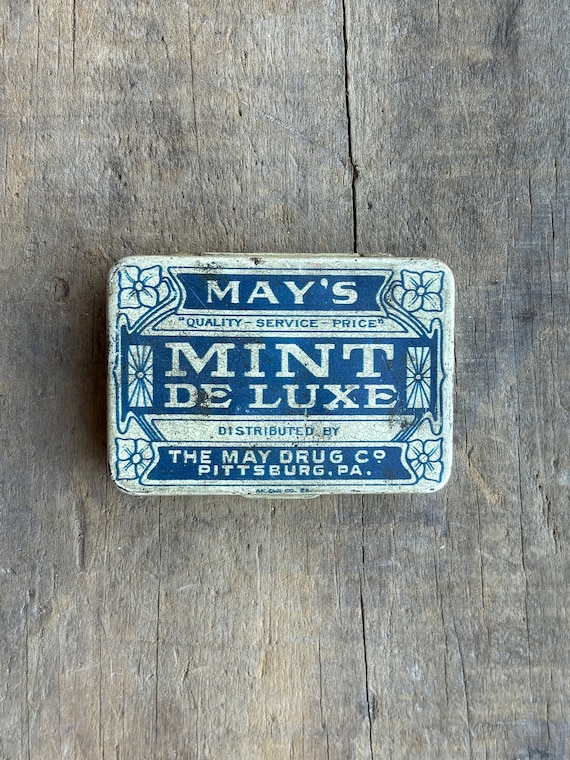 Vintage May's Mint De Luxe Tin- Antique Tin, Vintage Storage Tin