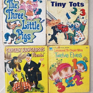 Vintage A Golden Tell-a-Tale books (4) Childrens book lot, Whitman tell a tale books lot, 3 little pigs, captain kangaroos picnic, tiny tots