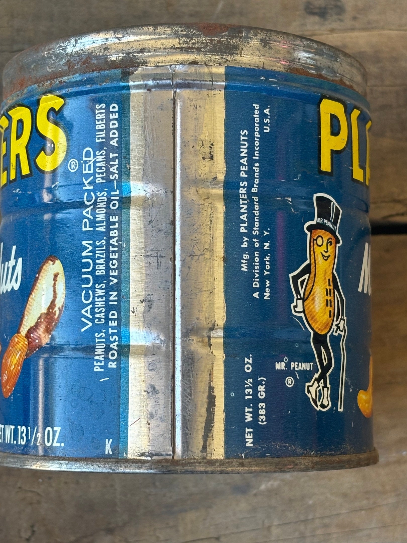 Vintage Planters Tin- Cylinder Tin, Planters Mixed Nuts Navy Blue