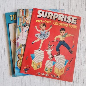 Vintage Children’s coloring books to storyland, children’s best storybook, surprise cut-out coloring books, vintage kids book, vintage child
