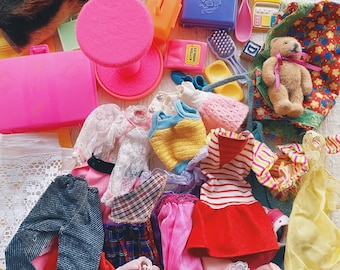 Vintage Barbie doll accessories collection, Barbie clothes, Barbie accessories, Barbie animal, Barbie pool, Barbie suitcase, Pants, dress