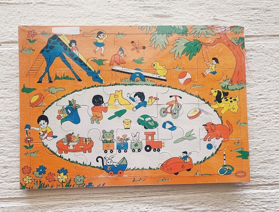 Vintage Wood Puzzle Vintage Children's Toy, Orange Playground