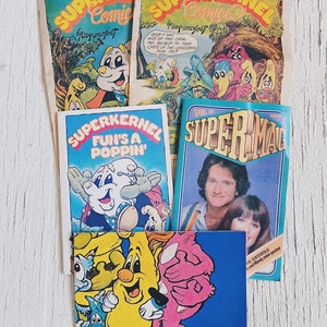 Vintage Superkernel y Super Mag Revistas de libros infantiles cómic, póster, diversión&#39;s a poppin&#39; vol. 1 No. 7 No. 8 Guy Gilchrist, robin williams