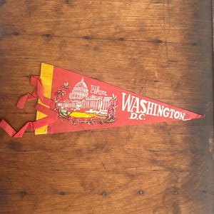 Vintage Pennant Washington DC Pennant Vintage souvenir travel souvenir memoribilia, collectible home decor the capitol red and yellow