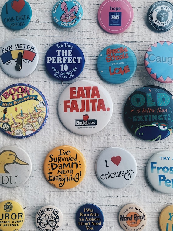 Vintage Pins, Pin Back Buttons, Memorabilia, Collectible Pins, Old Pins,  Souvenir Pins, Senior Day, Love, Hooters, Pride, Applebees, Cocos 