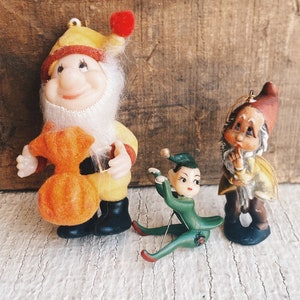 Vintage elf figures Christmas decor, elf on the shelf gnome felt plastic dwarf little decor, Christmas figurines Christmas dwarf