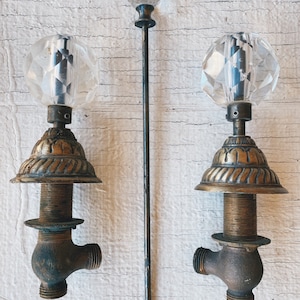 Vintage hardware, vintage bathroom, bathtub fixtures, brass fixtures, handle, metal knob, hardware, industrial knobs, cast iron, crystal I1