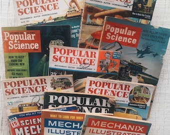 Vintage Magazine Science Fiction, popular science, science and mechanics, mechanix illustrated, imagination, amazing science, science