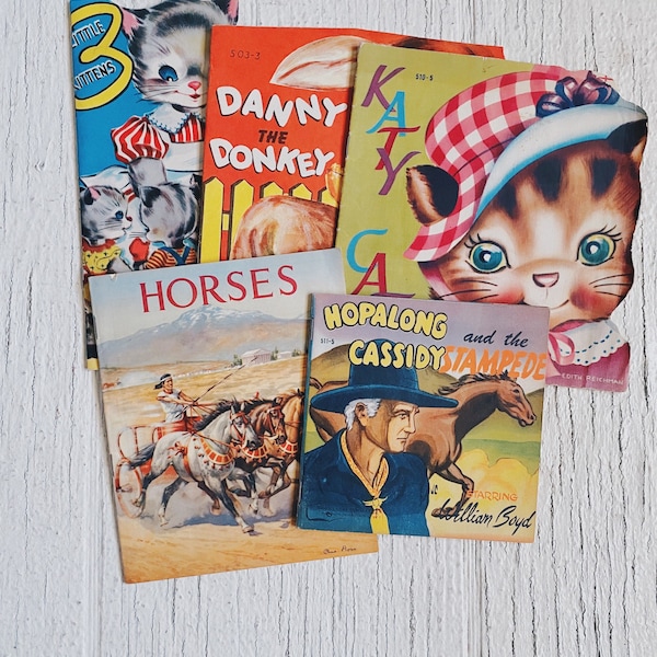 Vintage Children’s books 3 little kittens, horses Gordon’s bread, hopalong cassidy, Danny and the donkey, Katy cat, Samuel Lowe company