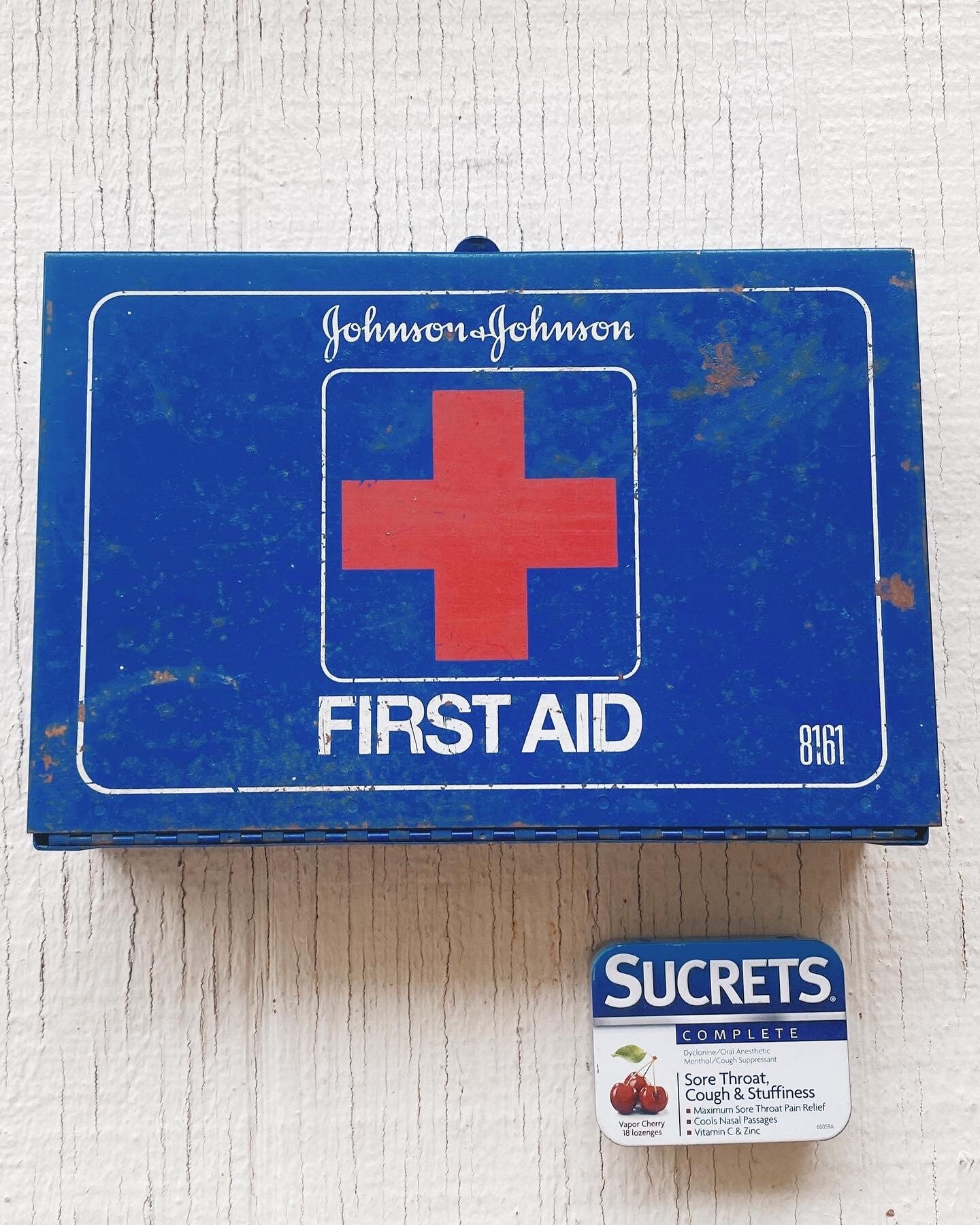 Vintage Blue Johnson and Johnson First Aid Kit, Metal First