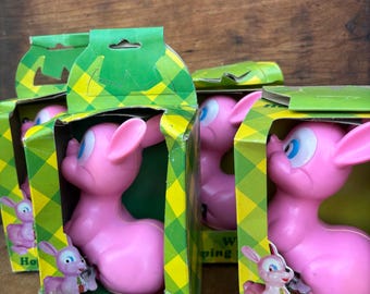 Vintage Wind Up Toy bunny Pink (1), wind up hopping rabbit Easter unlimited, hot pink Easter bunny Easter basket filler, Bunny toy