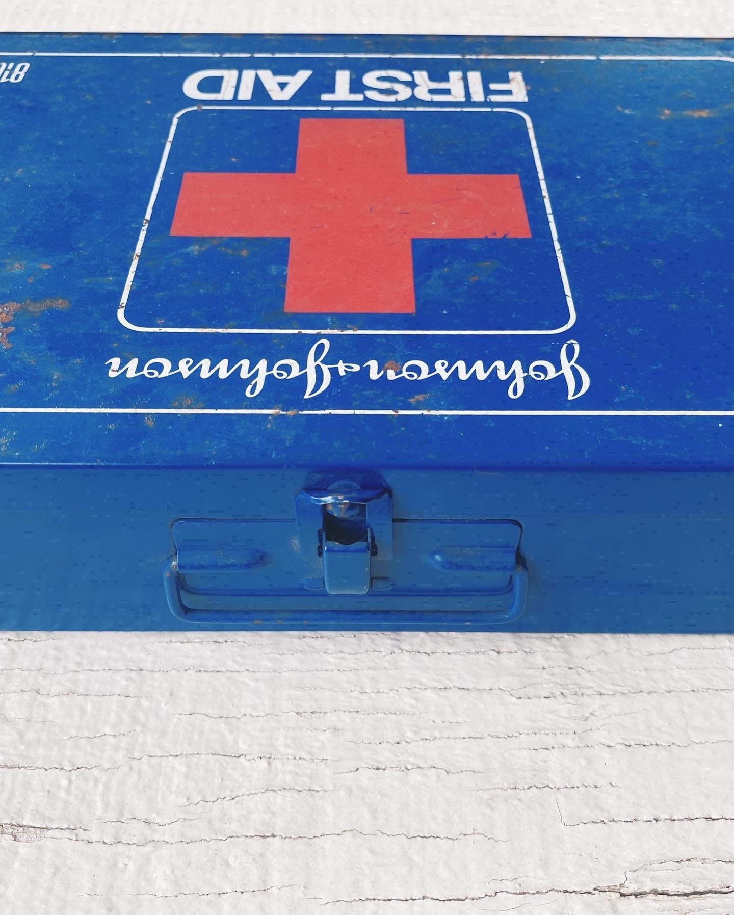 Vintage Blue Johnson and Johnson First Aid Kit, Metal First