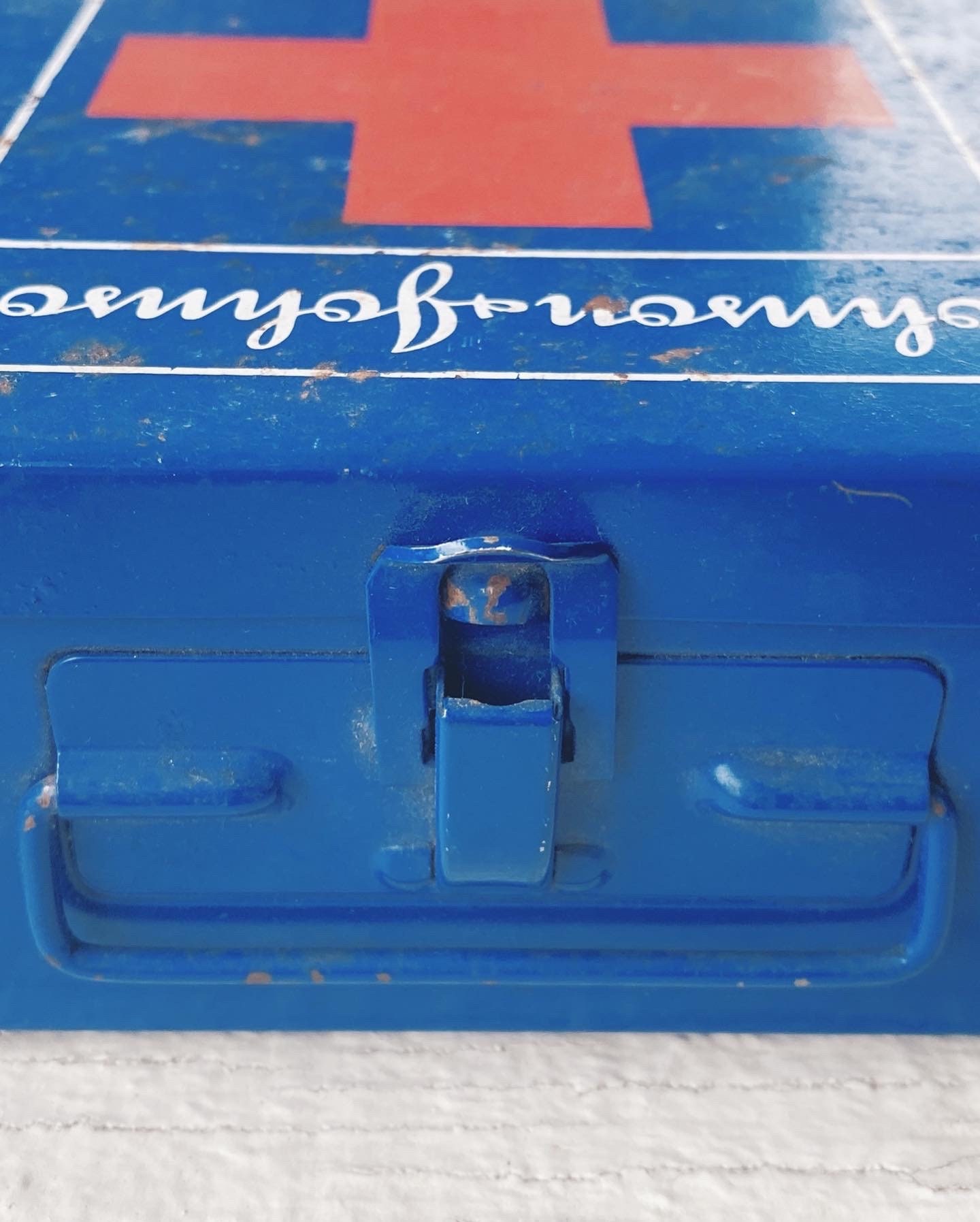 Vintage Blue Johnson and Johnson First Aid Kit, Metal First Aid