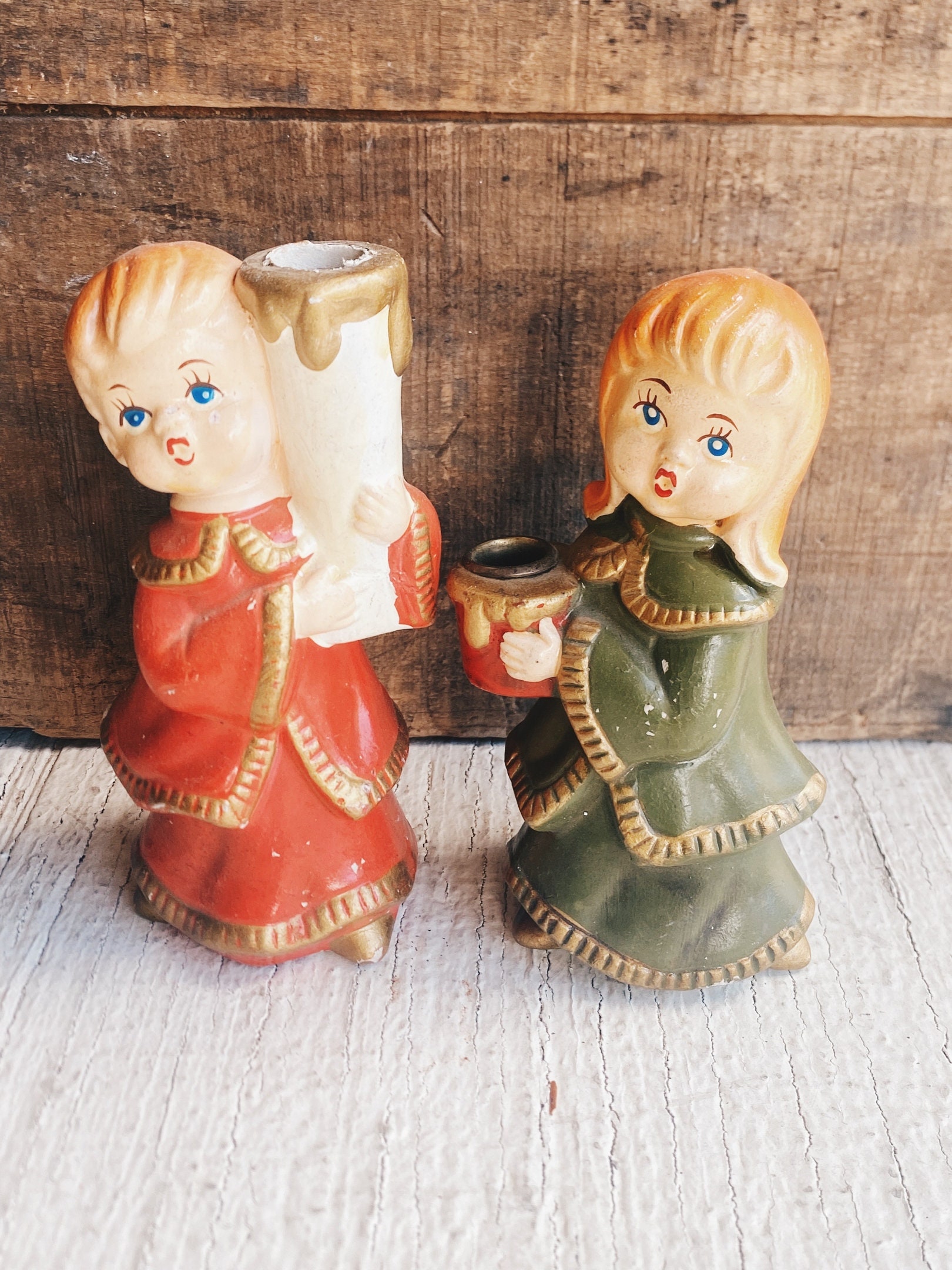 「Nostalgic Village」クリスマスキャンドルホルダー Vintage Children Christmas Candle Holders Hand-painted Star