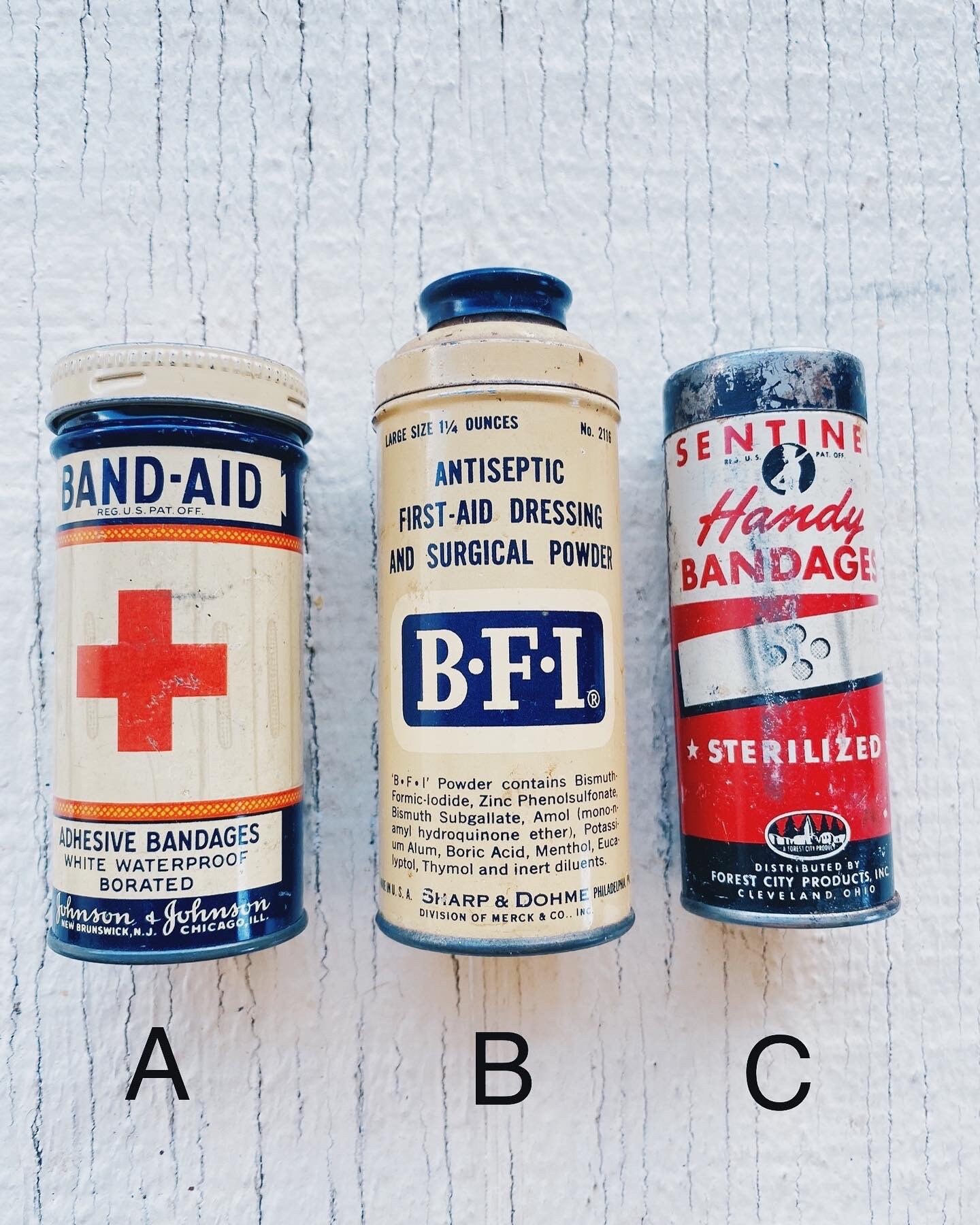 Vintage Medical Tins Bandaid Tin, BFI Tin, Sentinel Tin, Medical