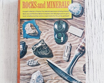 Kit de aventura vintage Golden Adventure: rochas e minerais, 1955. Kit de ciências Golden Adventure, kit de ciências sobre rochas, amostras de rochas vintage MG1.