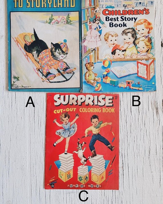 Vintage Childrens Coloring Books to Storyland, Childrens Best Storybook,  Surprise Cut-out Coloring Books, Vintage Kids Book, Vintage Child 