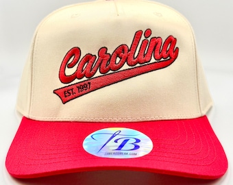 Carolina Script Embroidered Natural/Red Otto Snapback Hat | Carolina Hockey | Hurricanes