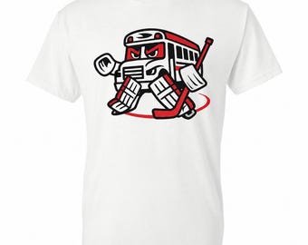 Bus In Net White T-Shirt - Gildan - Carolina Hurricanes - Brandon Bussi