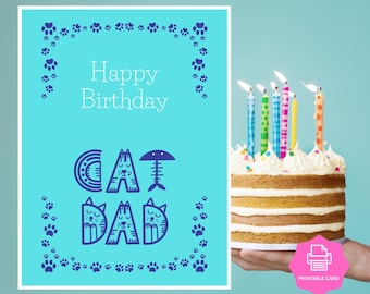 Instant Download Printable Funny Cat Birthday Card, Digital Kitty Greeting Cards for Art Lovers