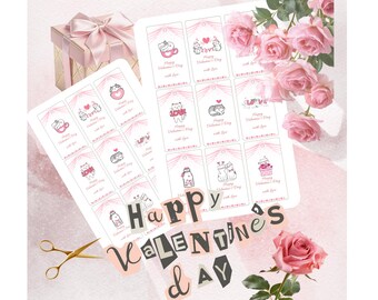 Tags Valentine's day, Printableabels, Digital Download, A4 Printable