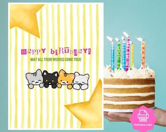 Instant Download Printable Funny Cat Birthday Card, Digital Kitty Greeting Cards for Art Lovers