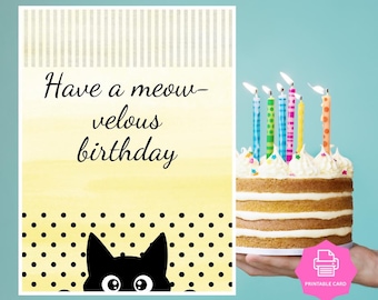 Instant Download Printable Funny Cat Birthday Card, Digital Kitty Greeting Cards for Art Lovers