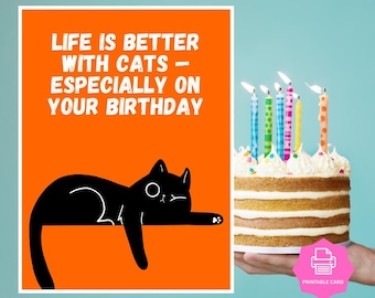 Instant Download Printable Funny Cat Birthday Card, Digital Kitty Greeting Cards for Art Lovers