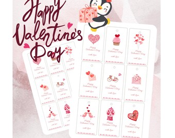 Tags Valentine's day, Printableabels, Digital Download, A4 Printable