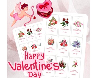 Tags Valentine's day, Printableabels, Digital Download, A4 Printable