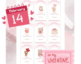 Tags Valentine's day, Printableabels, Digital Download, A4 Printable