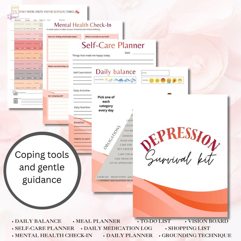 Depression Support Printable and Digital Bundle, Daily Check-in Journal ...