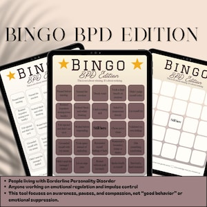 BPD Bingo - Emotionsregulierung & Selbstfürsorge Spiel | Borderline Persönlichkeits-Störung Printable | Psychische Gesundheit Bewältigungs-Tool (PDF)