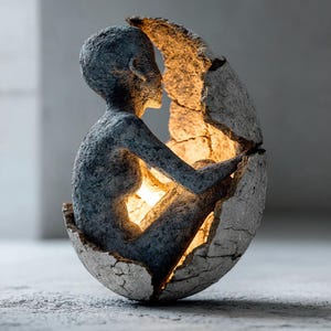 Das Manifest der stillen Heilung, Die Geburt des inneren Selbst (Skulptur), Abstrakte Figurenleuchte, Moderne philosophische Dekoration