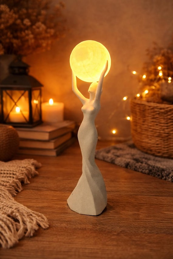Unique Goddess Table Moon Lamp, Cozy Ambient Night Lamp