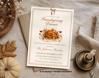 Friendsgiving Invitation Template, Thanksgiving Dinner Invitation, Printable Fall Gathering Invite, Dinner Party Invite, Editable Canva