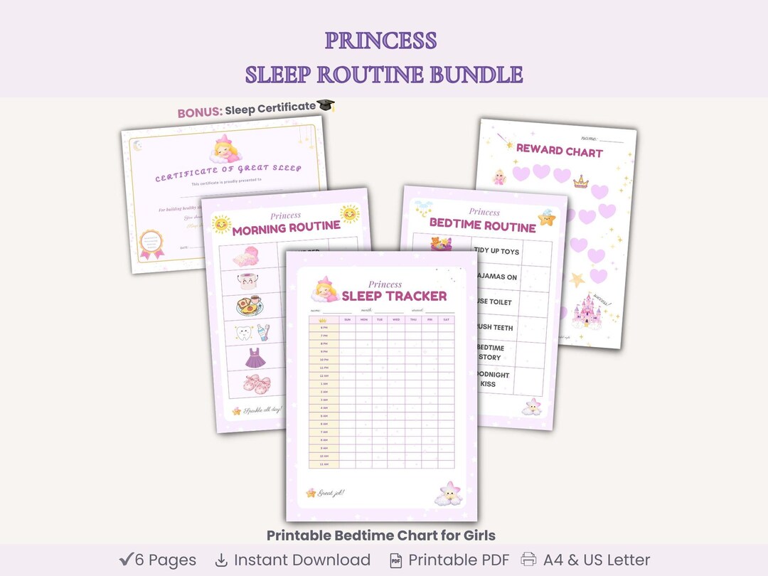 Princess Sleep Routine Chart for Kids, Toddler Morning & Bedtime ...