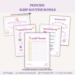 Princess Sleep Routine Chart for Kids, Toddler Morning & Bedtime Printable, Reward Chart, Visual Schedule image 1