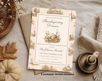 Thanksgiving Dinner Invitation Template, Vintage Thanksgiving Invite, Family Dinner Invitation, Rustic Fall Feast Party, Editable Canva