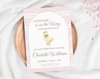 Soft Pink Baby Shower Invitation | Cute Duck Theme | Canva Template | Girl Baby Shower