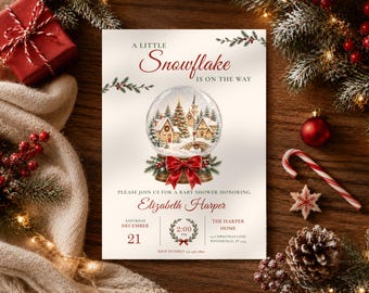 Christmas Baby Shower Invitation, Snowflake Baby Shower Invite, Editable Canva Template, Winter Baby Shower Invitation, Snow Globe Invite
