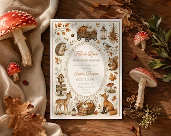 Fall Baby Shower Invitation Template, Editable Canva Invite, Woodland Baby Shower, Pumpkin Autumn Invite, Canva Template