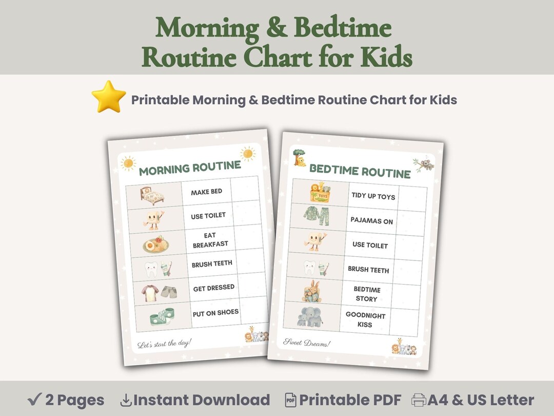 Tableau des routines du matin et du coucher pour enfants à imprimer ...